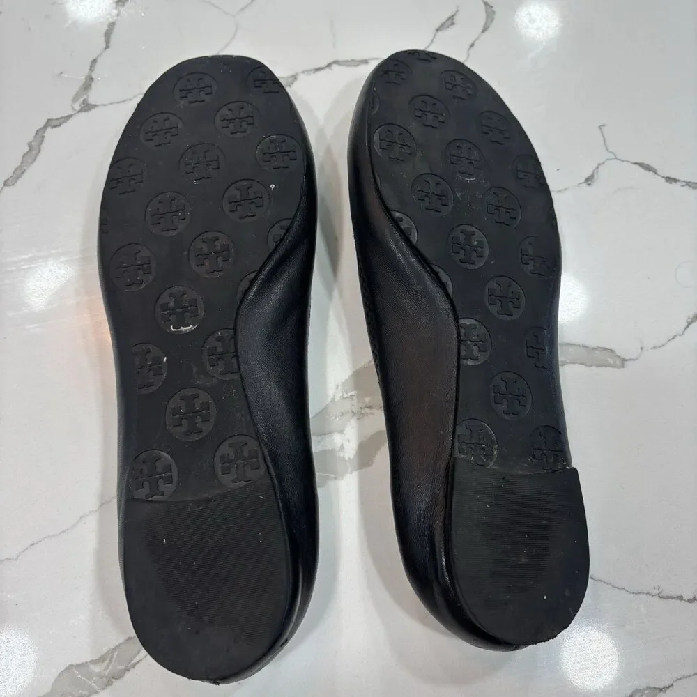 Tory Burch Shoes Womens Size 8.5 Black Minnie Travel Ballet Flat Napa Leather
